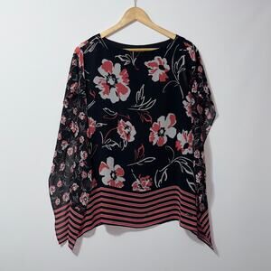 Calvin Klein Black Floral Chiffon Tunic Top women’s Size Medium